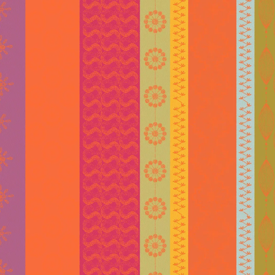 Serviette pur coton motif jacquard vert orange Mille broderies samba