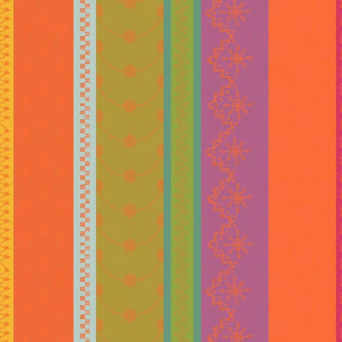 Serviette pur coton motif jacquard vert orange Mille broderies samba