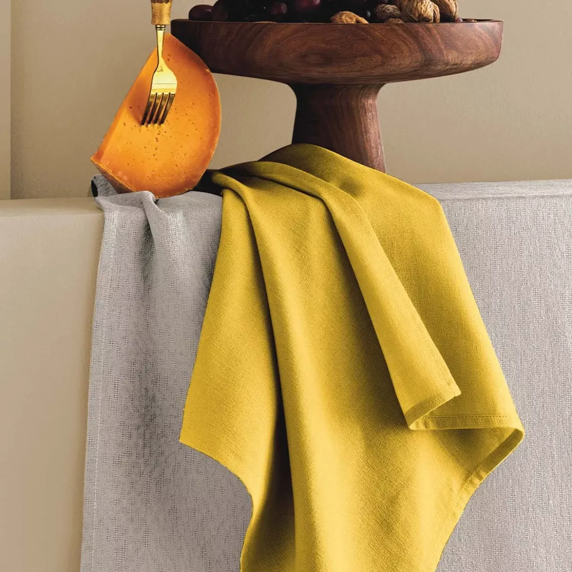 Serviette pur coton motif jacquard jaune Bastide curry