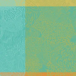 Serviette pur coton motif jacquard bleu jaune orange Mille vagues exotique