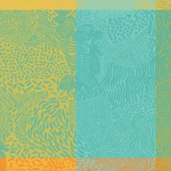 Serviette pur coton motif jacquard bleu jaune orange Mille vagues exotique
