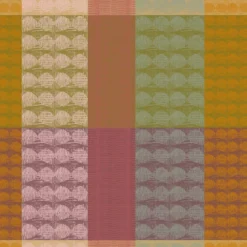 Serviette pur coton motif jacquard vert orange Mille halos prunus