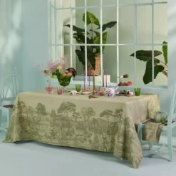 Serviette pur coton motif jacquard vert Jardin spirituel olive