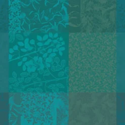 Serviette pur coton motif jacquard vert Mille rameaux emeraude