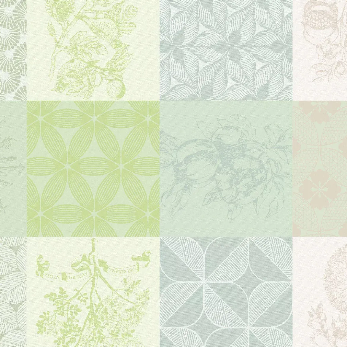 Serviette pur coton motif jacquard beige vert Mille parfums verde