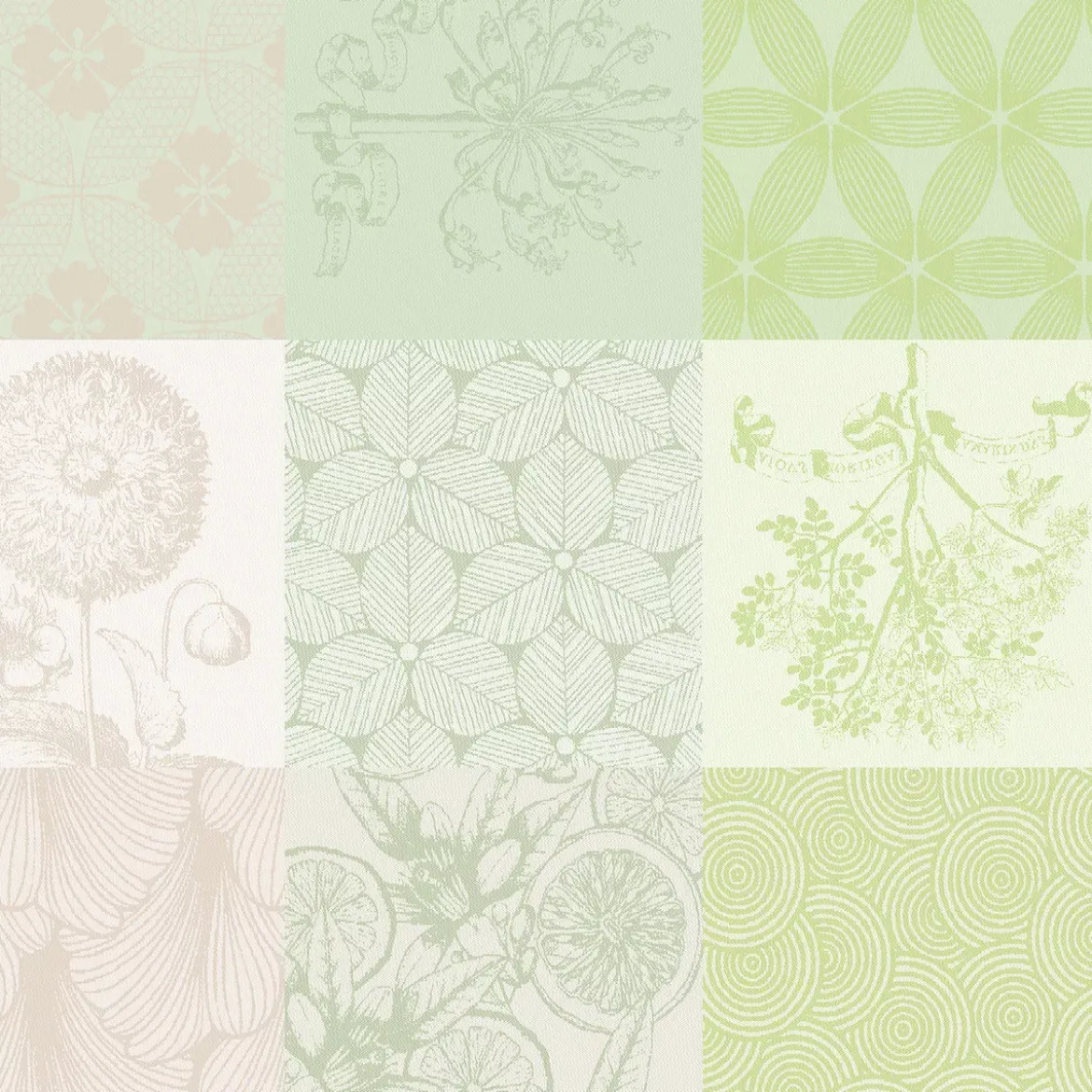 Serviette pur coton motif jacquard beige vert Mille parfums verde