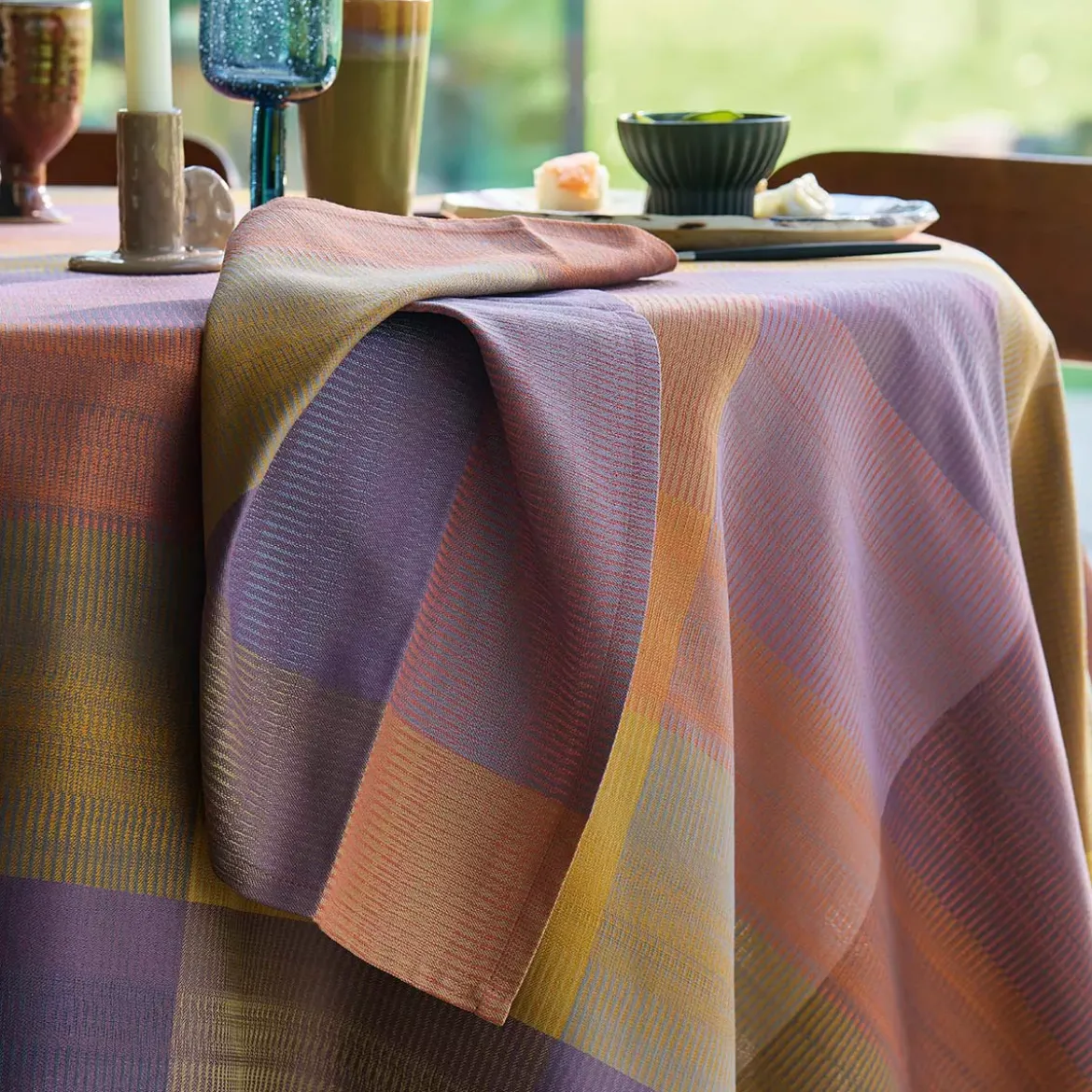 Serviette pur coton motif jacquard violet Mille ecossais velvet