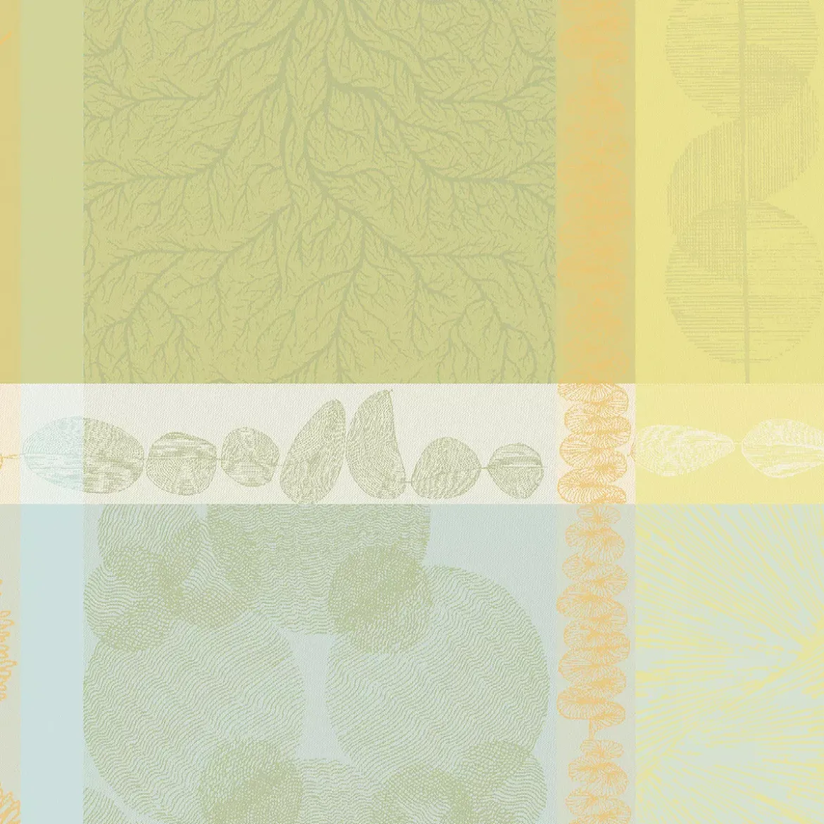 Serviette pur coton motif jacquard jaune vert Mille lieues aube