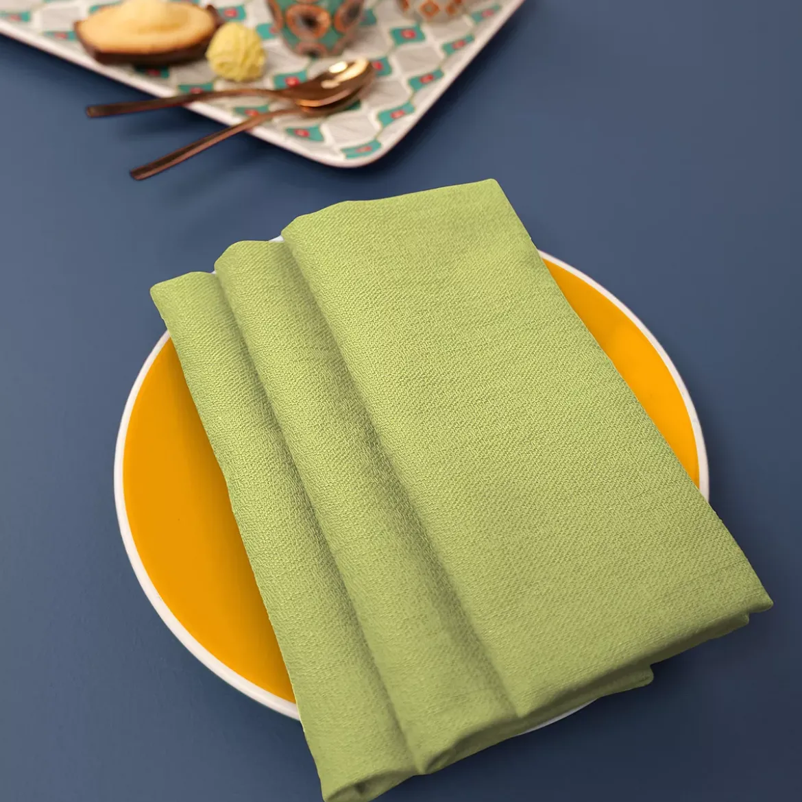 Serviette pur coton motif jacquard vert Bastide absinthe