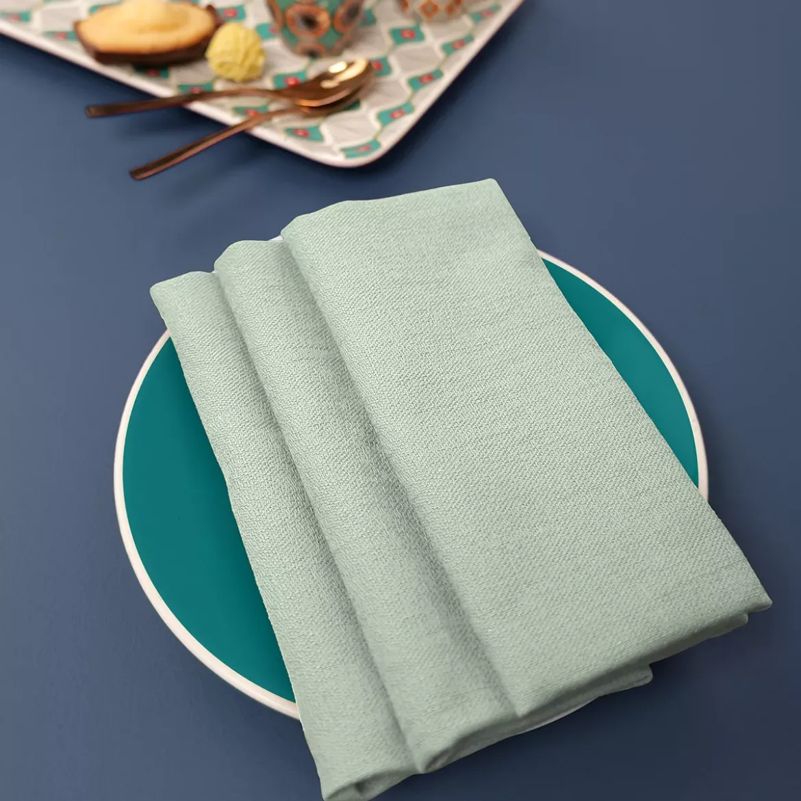 Serviette pur coton motif jacquard vert Bastide celadon