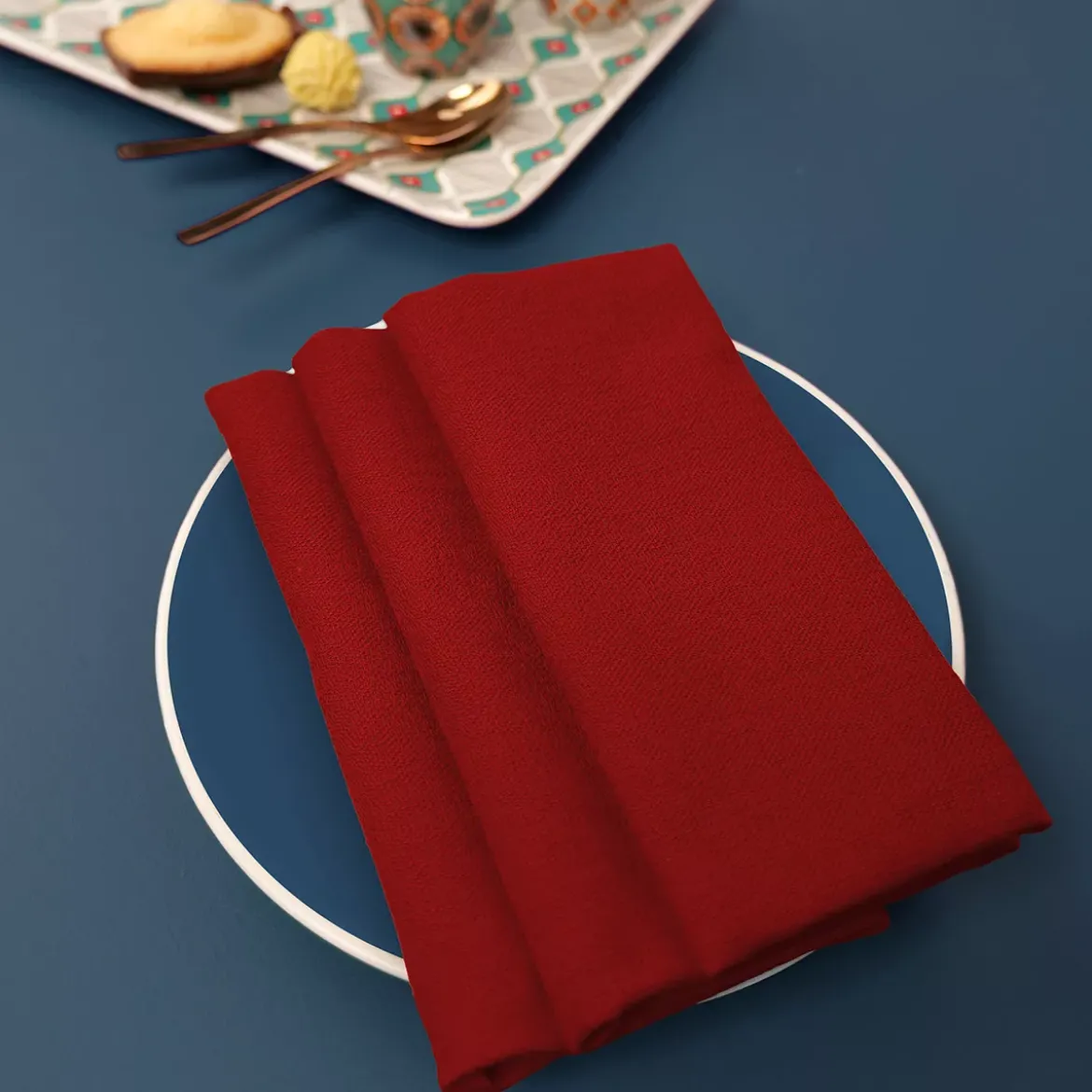 Serviette pur coton motif jacquard rouge Bastide scarlet