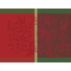 Set pur coton antitache motif jacquard rouge vert Noel fruite rouge