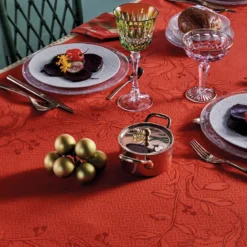 Set pur coton antitache motif jacquard rouge vert Noel fruite rouge