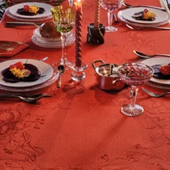 Set pur coton antitache motif jacquard rouge vert Noel fruite rouge