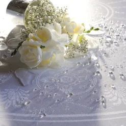 Set pur coton antitache motif jacquard blanc Eloise diamant