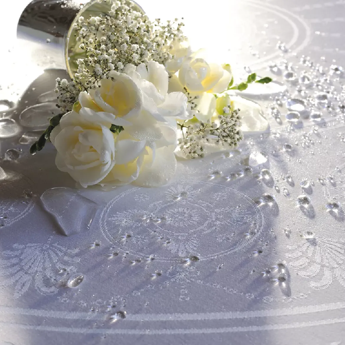 Set pur coton antitache motif jacquard blanc Eloise diamant