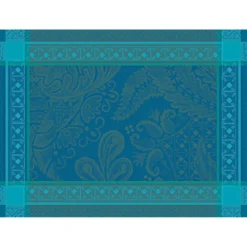 Set pur coton antitache motif jacquard bleu Isaphire emeraude