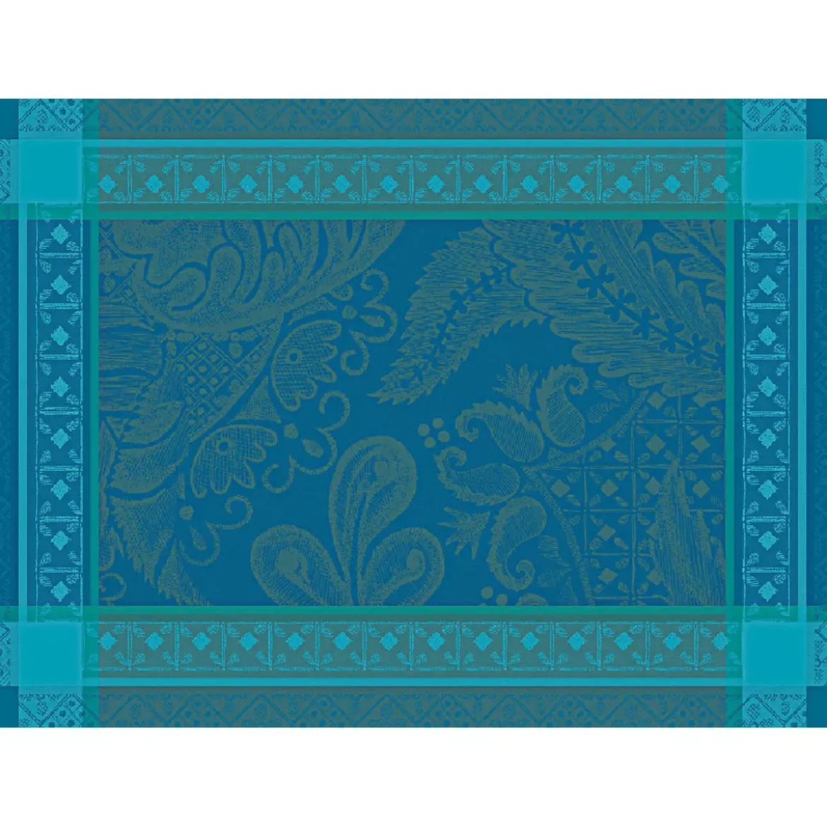 Set pur coton antitache motif jacquard bleu Isaphire emeraude
