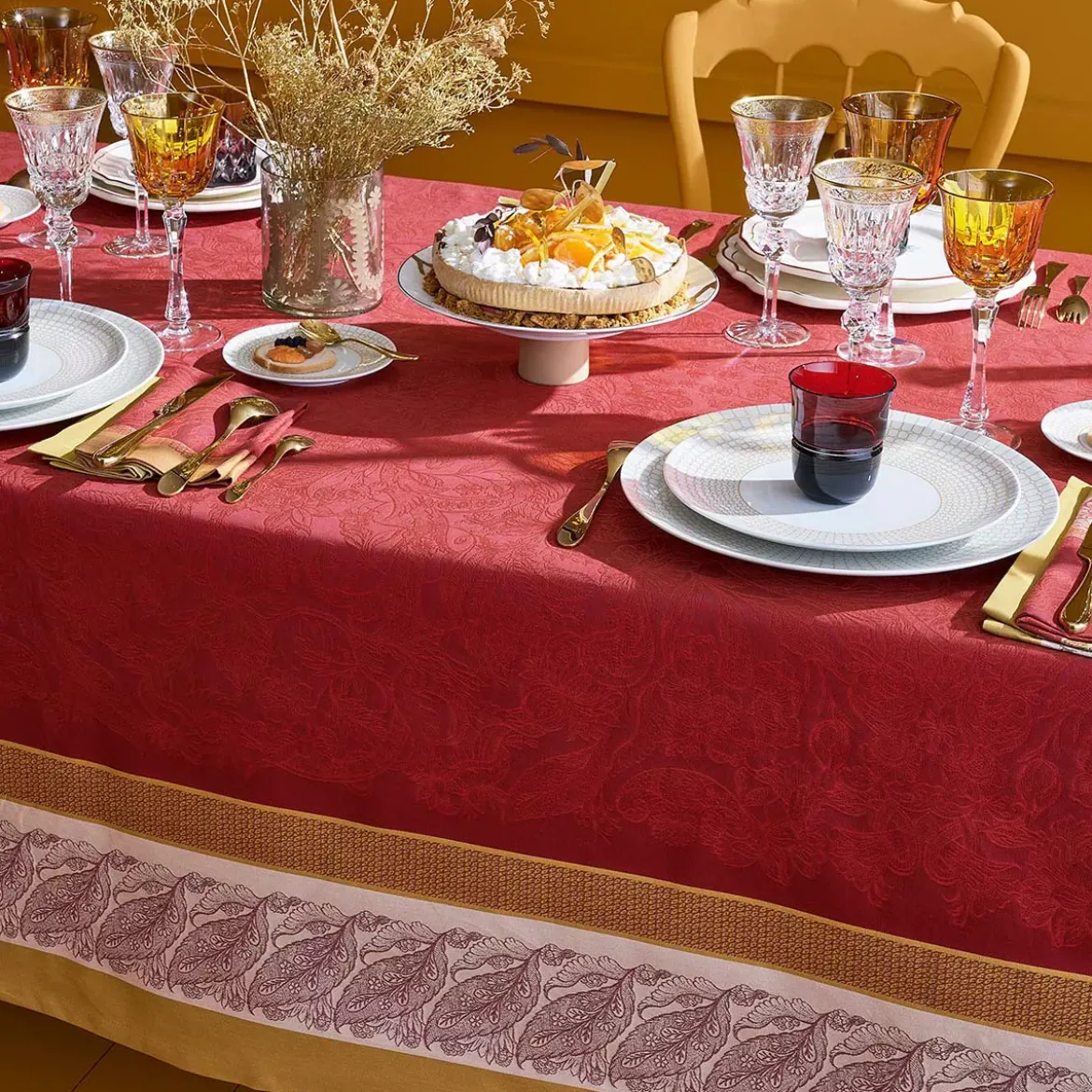 Set pur coton antitache motif jacquard rouge Alexandria rubis