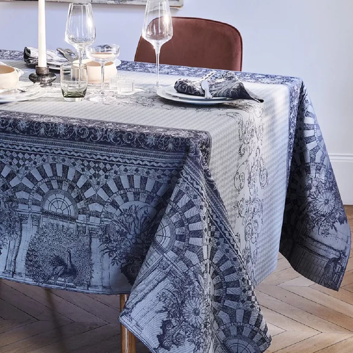 Set pur coton antitache motif jacquard gris Arcades cendre