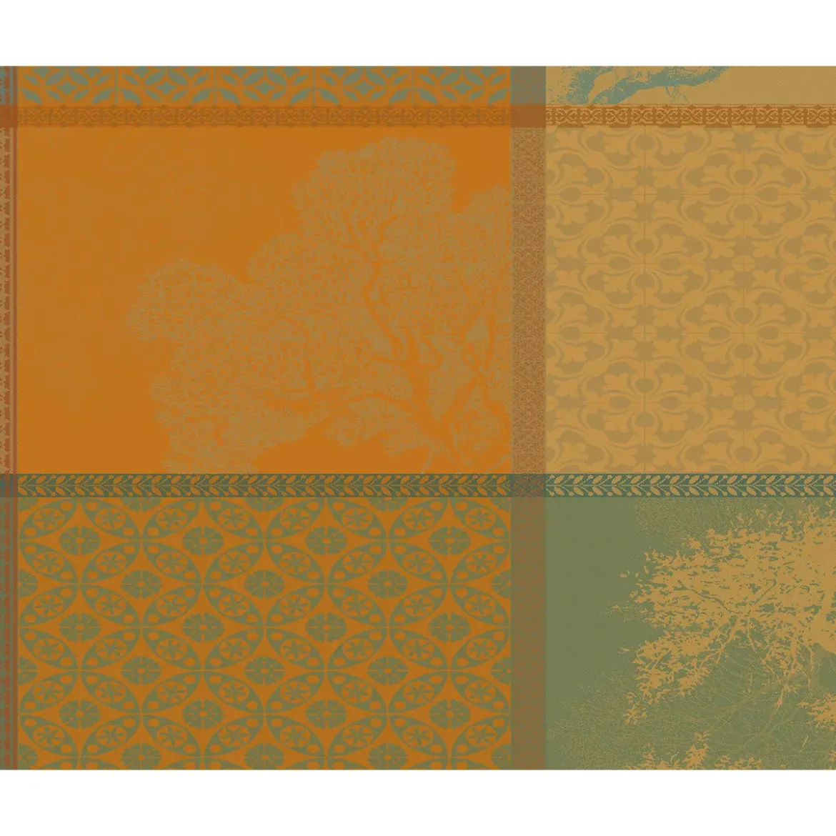 Set pur coton enduit 220 g/m² motif jacquard vert brun Mille trees foret