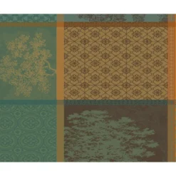 Set pur coton enduit 220 g/m² motif jacquard vert brun Mille trees foret