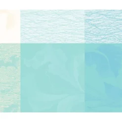 Set pur coton enduit 220 g/m² motif jacquard bleu beige Mille iris d'eau aqua
