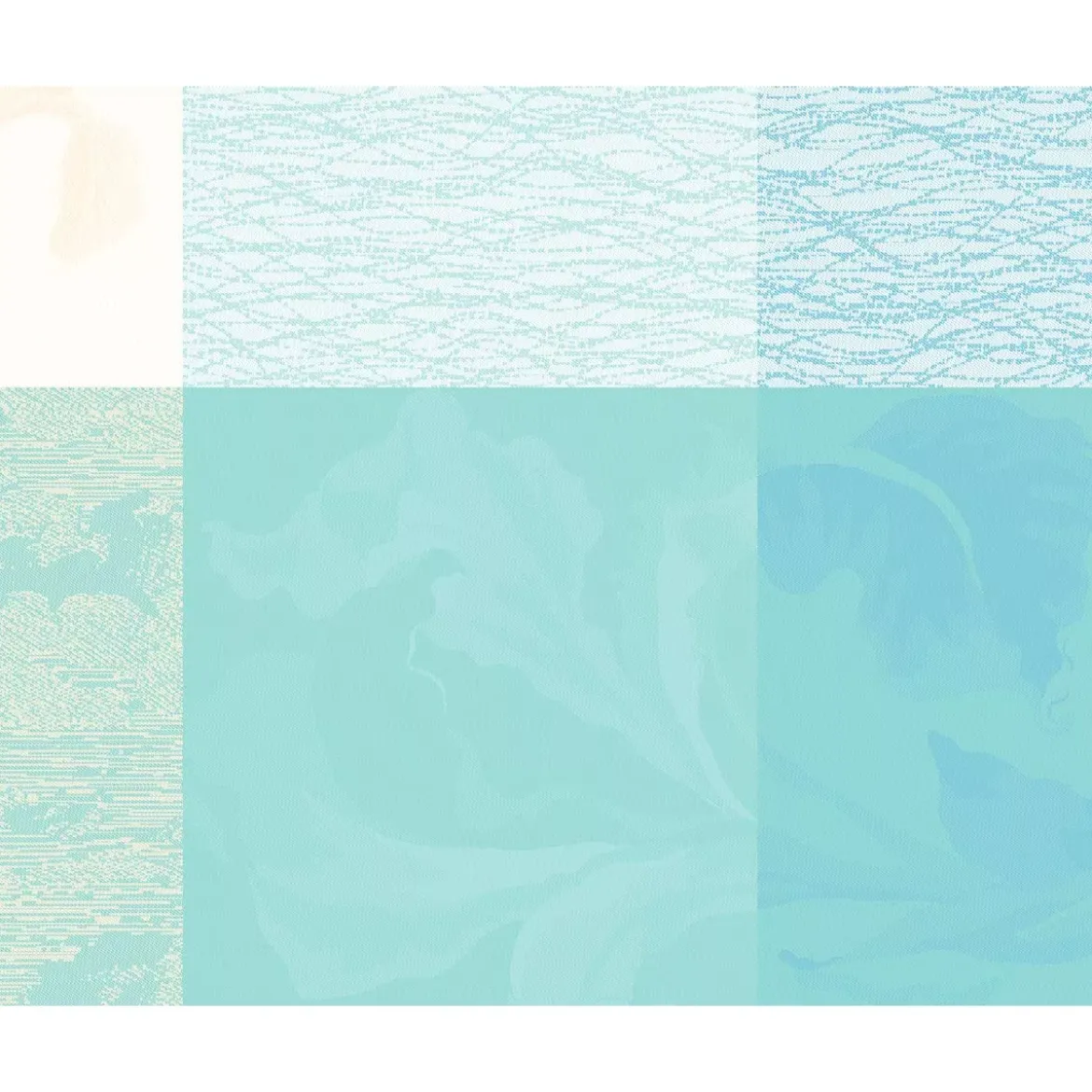 Set pur coton enduit 220 g/m² motif jacquard bleu beige Mille iris d'eau aqua