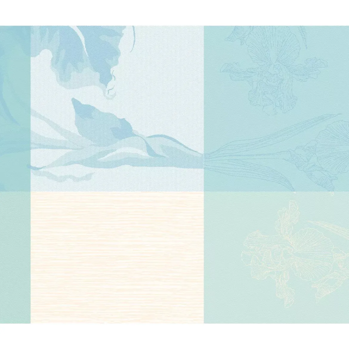 Set pur coton enduit 220 g/m² motif jacquard bleu beige Mille iris d'eau aqua