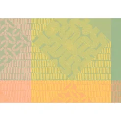 Set pur coton enduit 205 g/m² motif jacquard rose jaune Mille empreintes pastel