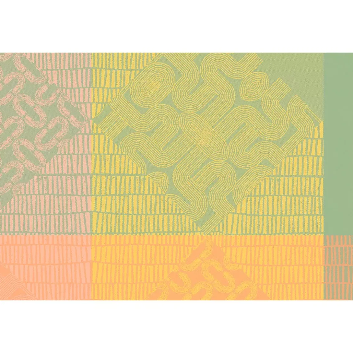 Set pur coton enduit 205 g/m² motif jacquard rose jaune Mille empreintes pastel