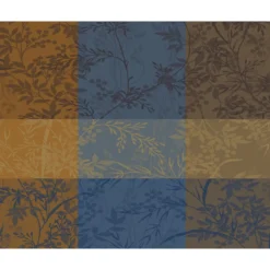 Set pur coton enduit 220 g/m² motif jacquard bleu brun Mille branchages crepuscule