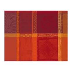 Set pur coton enduit motif jacquard orange rouge Mille wax ketchup