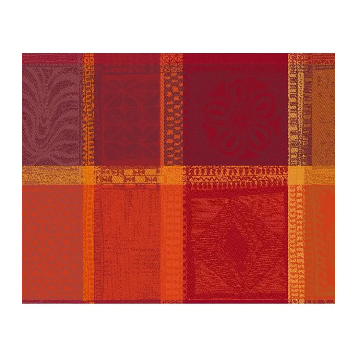 Set pur coton enduit motif jacquard orange rouge Mille wax ketchup