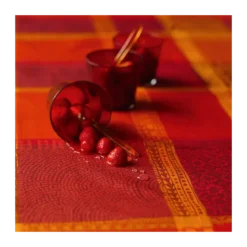 Set pur coton enduit motif jacquard orange rouge Mille wax ketchup