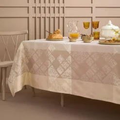 Set pur coton enduit motif jacquard beige Mille pistils naturel