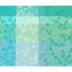 Set pur coton enduit motif jacquard bleu vert Mille feuillages turquoise