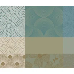 Set pur coton enduit motif jacquard bleu beige Mille zen ecume