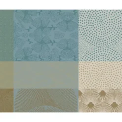 Set pur coton enduit motif jacquard bleu beige Mille zen ecume