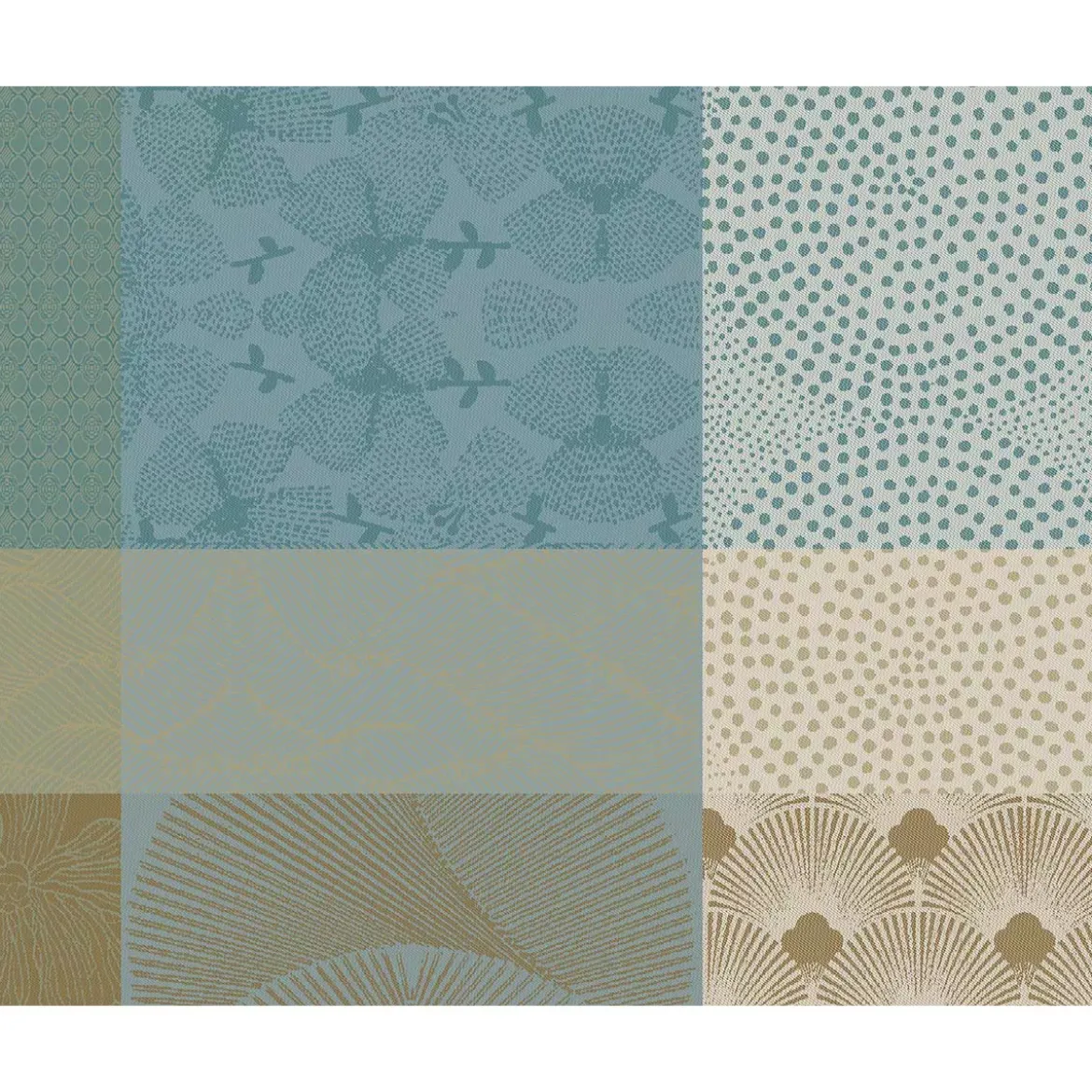 Set pur coton enduit motif jacquard bleu beige Mille zen ecume