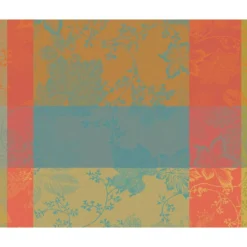 Set pur coton enduit motif jacquard orange bordeaux Mille sous bois automne