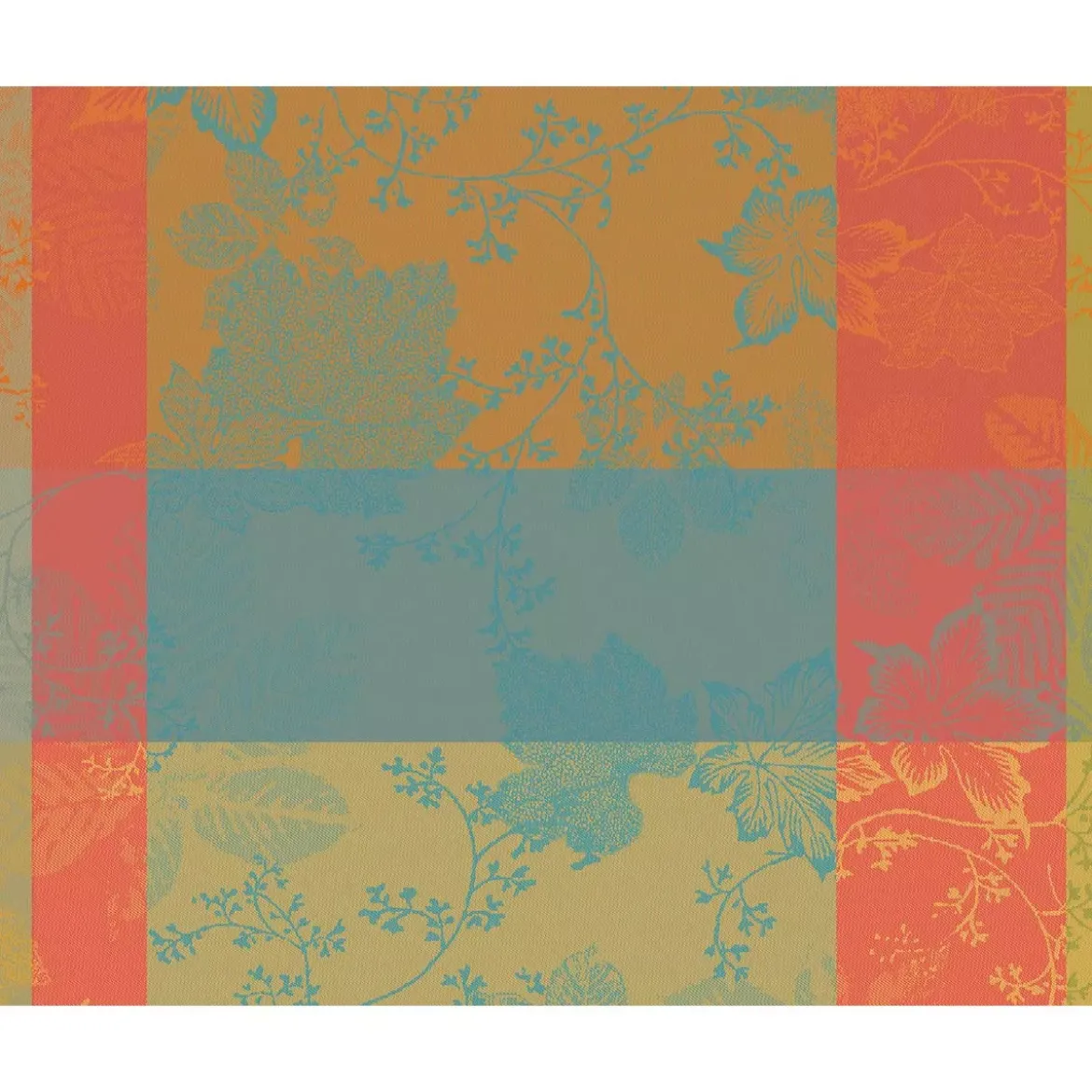 Set pur coton enduit motif jacquard orange bordeaux Mille sous bois automne