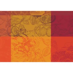 Set pur coton enduit motif jacquard orange rouge Mille senteurs epices