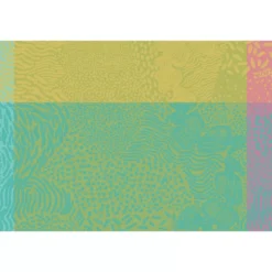 Set pur coton enduit motif jacquard bleu jaune orange Mille vagues exotique