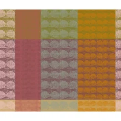 Set pur coton enduit motif jacquard vert orange Mille halos prunus
