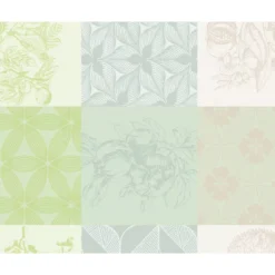 Set pur coton enduit motif jacquard beige vert Mille parfums verde