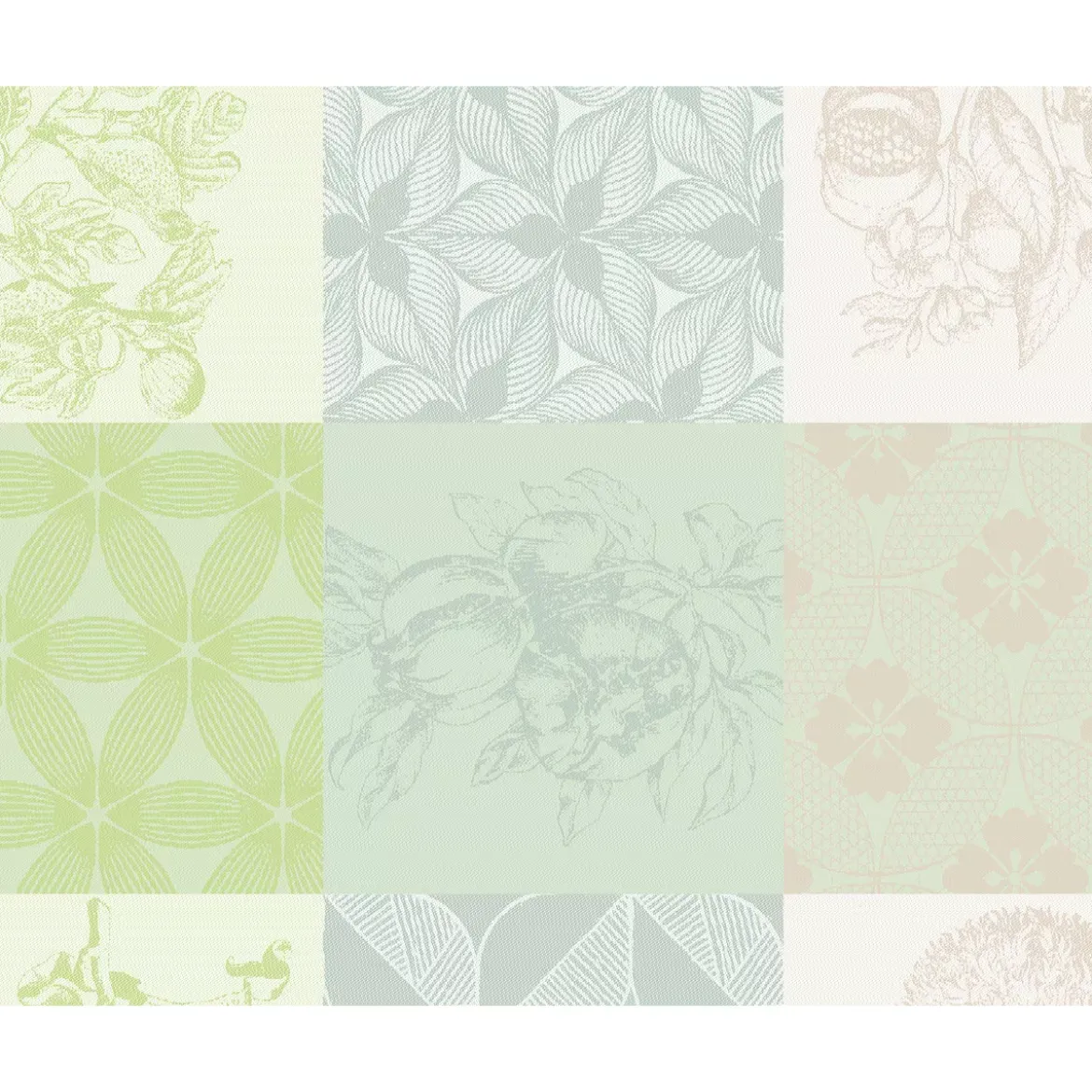 Set pur coton enduit motif jacquard beige vert Mille parfums verde