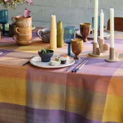 Set pur coton enduit motif jacquard violet Mille ecossais velvet
