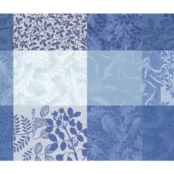 Set pur coton enduit motif jacquard bleu Mille rameaux bleu