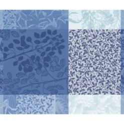 Set pur coton enduit motif jacquard bleu Mille rameaux bleu